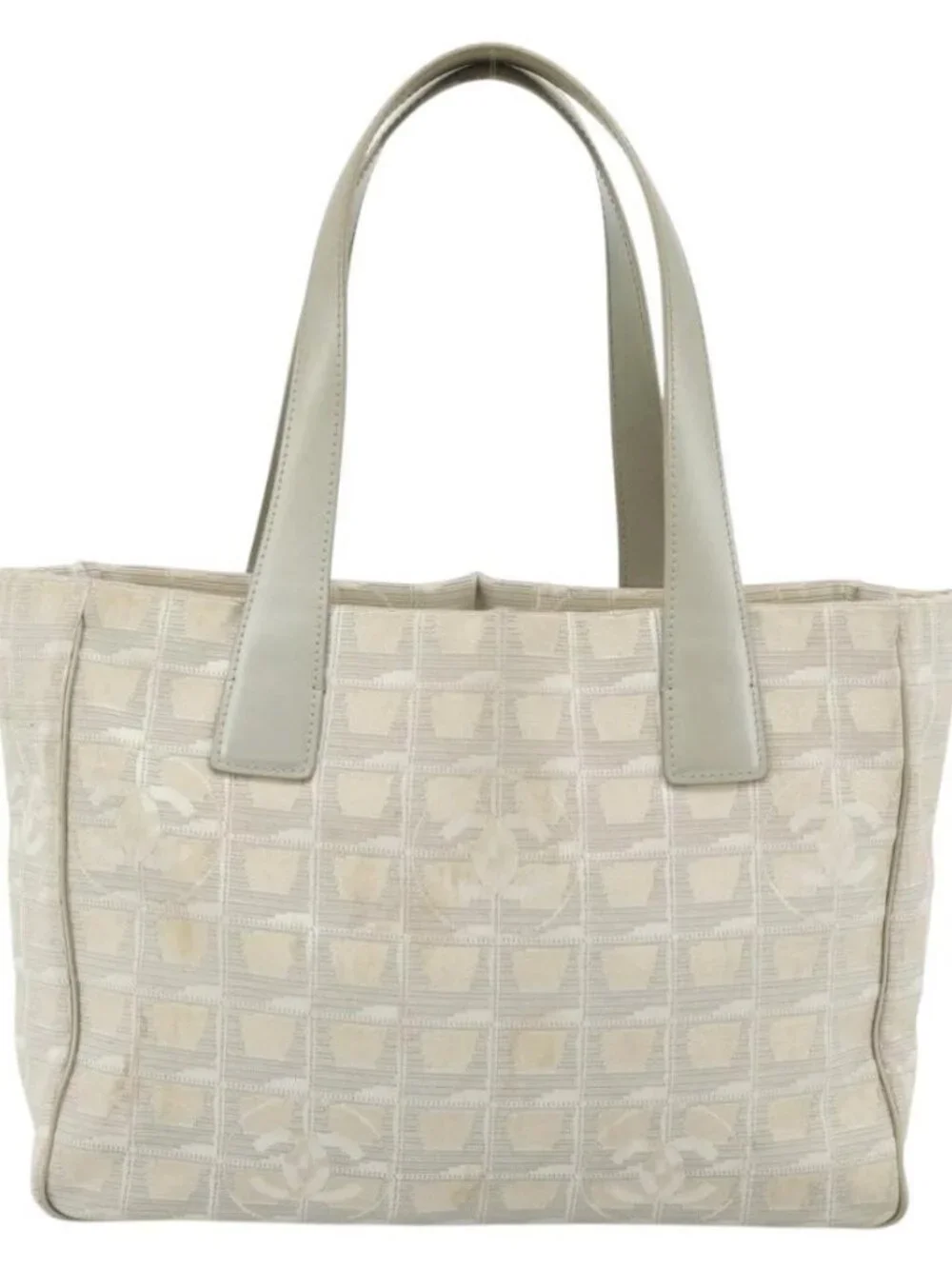 CHANEL New Travel Line Tote Bag Nylon Beige Silver CC Auth 180920